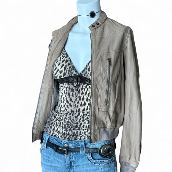 Joie Light Beige Lamb Leather Moto Bomber Jacket – Size Small - Picture 1 of 10